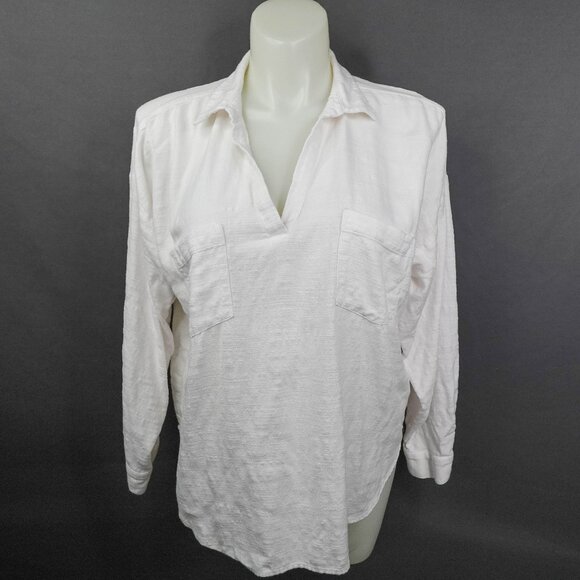 LOFT Womens Top XL White Coastal Cool Artsy Minimalist Quiet Luxury Timeless - Picture 1 of 11